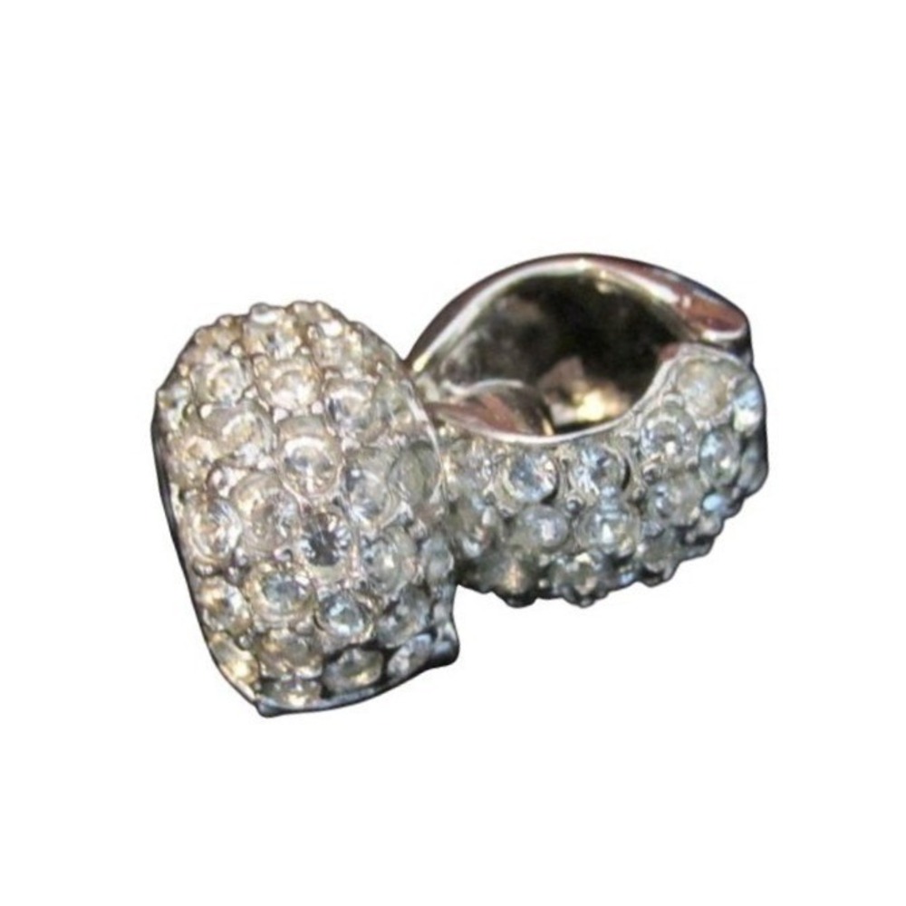 VINTAGE ESPO‎ WHITE GOLD PLATED BRIGHT CLEAR RHINESTONE HUGGIE CLIP EARRINGS